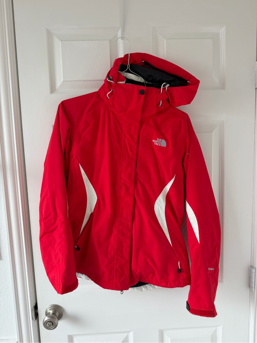 The North Face Women's Red Ski Jacket with White Accents
